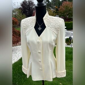 Chic Cream Women's Blazer with Embroidered Details